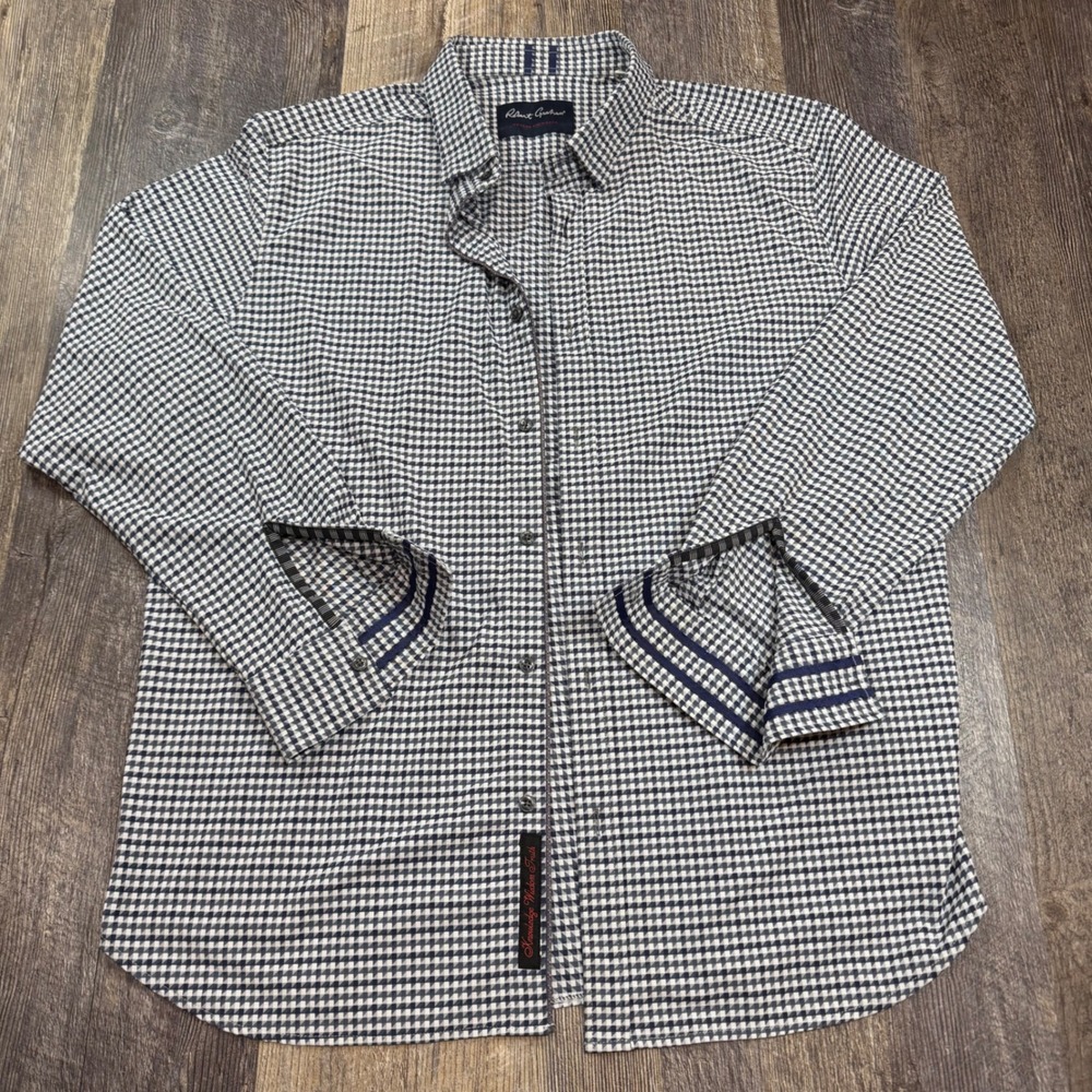 Robert Graham Shirt Men XL / 2XL Blue Houndstooth Modern Americana Tailored Fit
